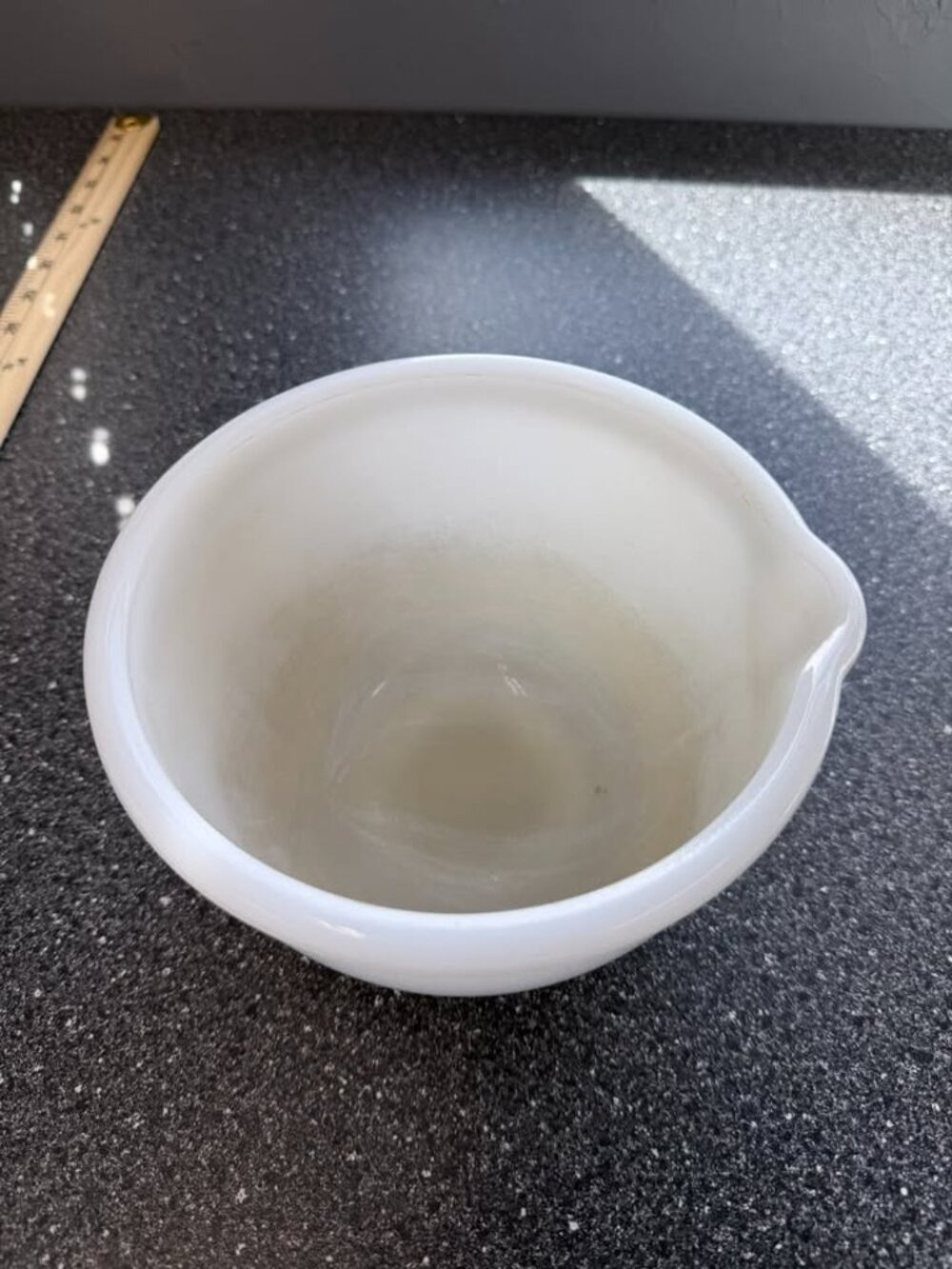 Vintage Glasbake White Milk Glass Mixing Bowl with Pour Spout – Made in USA